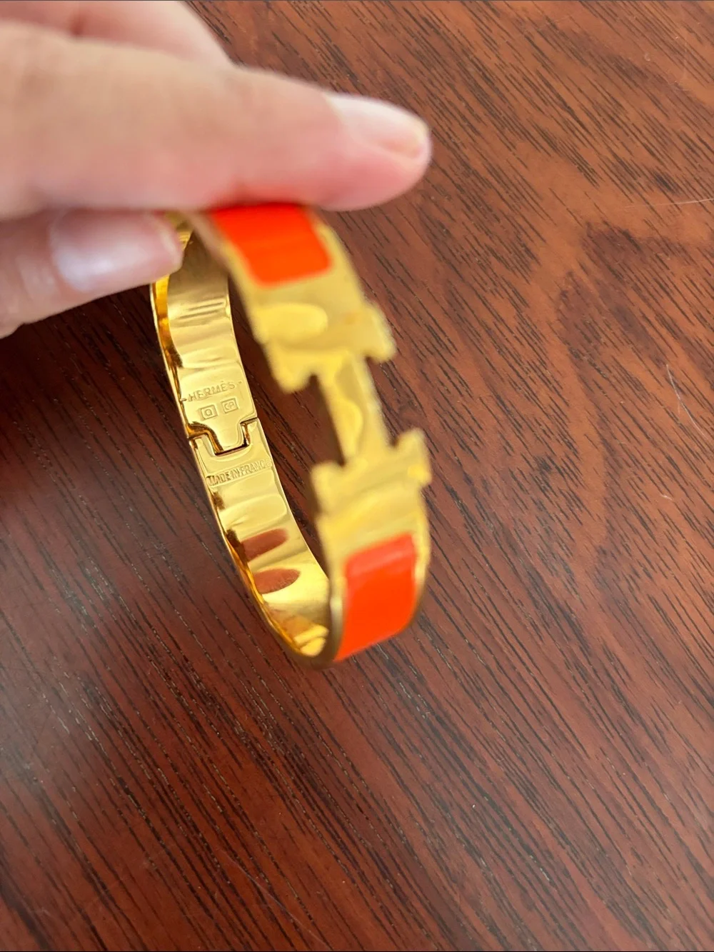 New H Stanley Polished Gold Hinged Bangle Bracelet